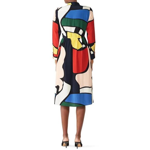 Chinti & Parker Circus Dress Silk Long Sleeve Midi Abstract Print Multicolor 4 - Picture 4 of 12